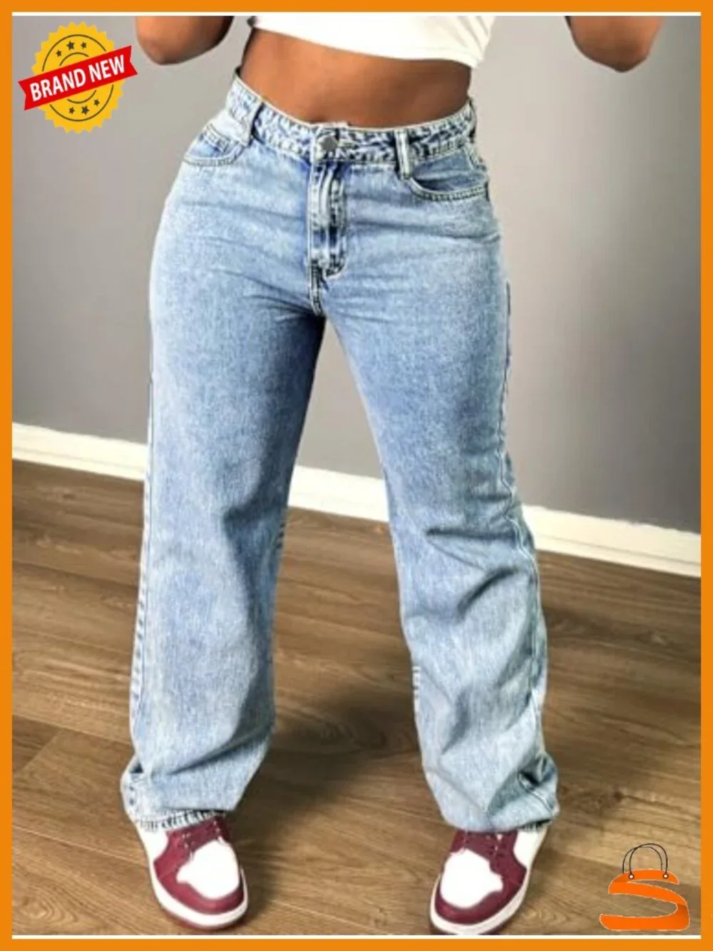 Wide Leg Straight Denim Jeans Women Boyfriend Casual Pockets Loose Vintage